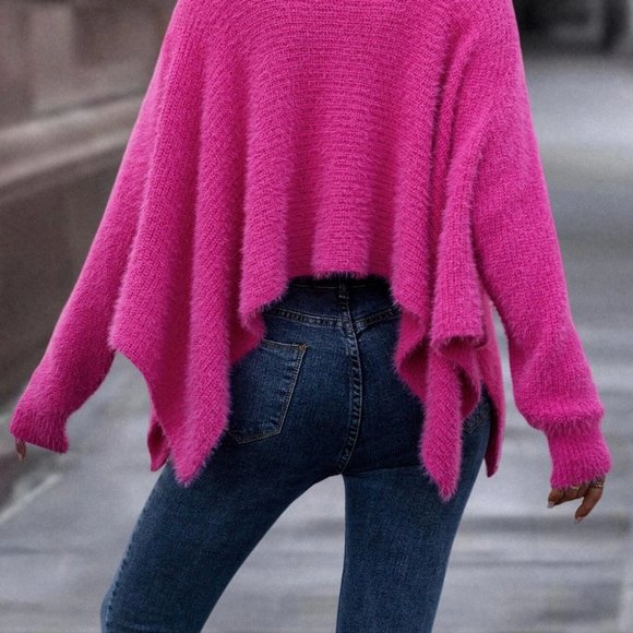 Batwing Sleeve Asymmetrical Hem Sweater pink - Picture 2 of 5